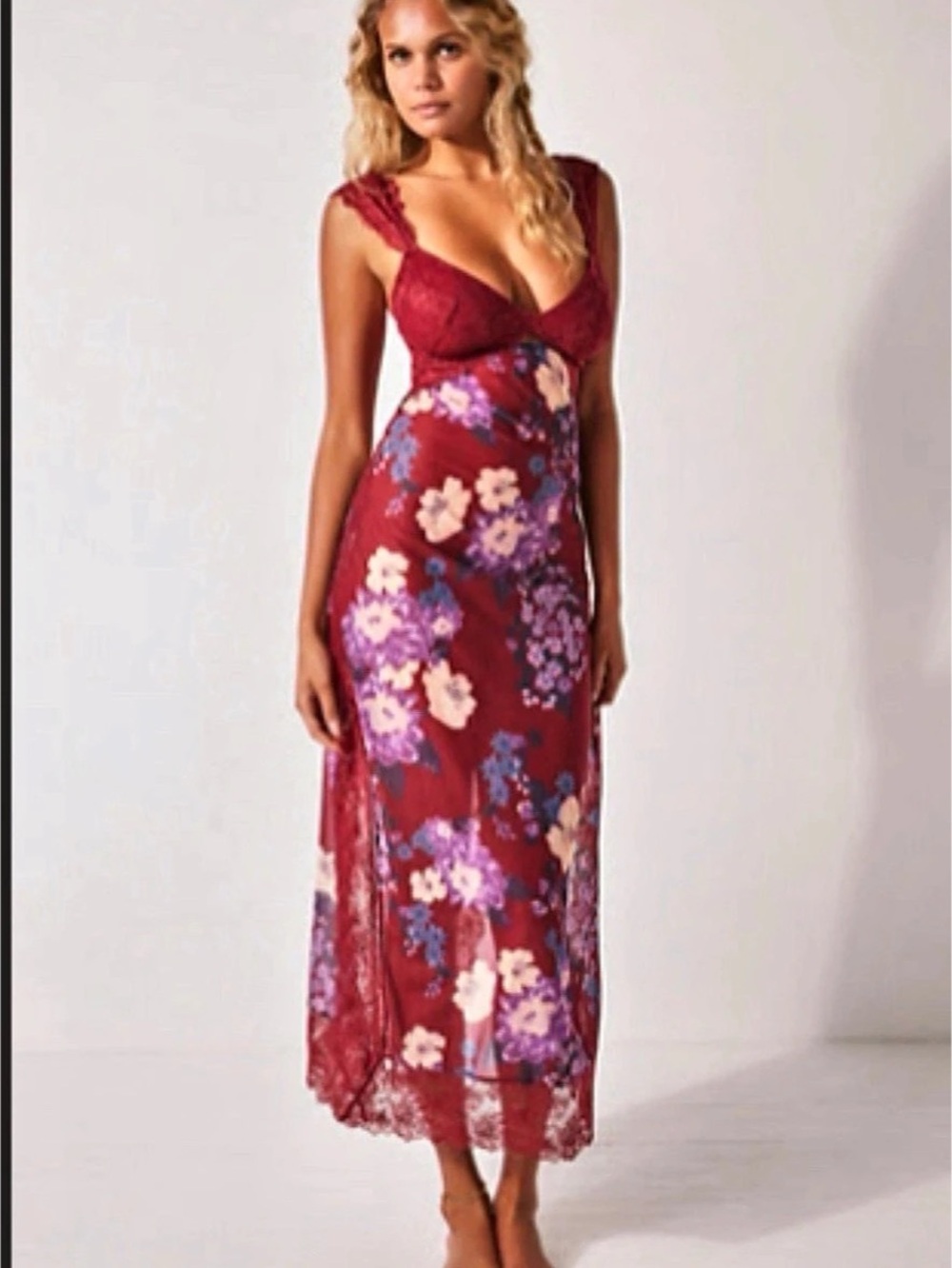 Free People Suddenly Fine Maxi Slip Dress in Red